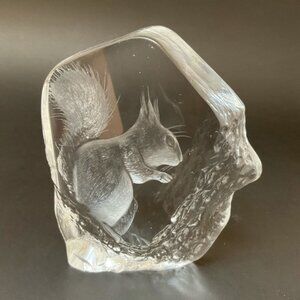 Vintage Mats Jonasson Lead Crystal Squirrel Paperweight Art Glass Paperweight
